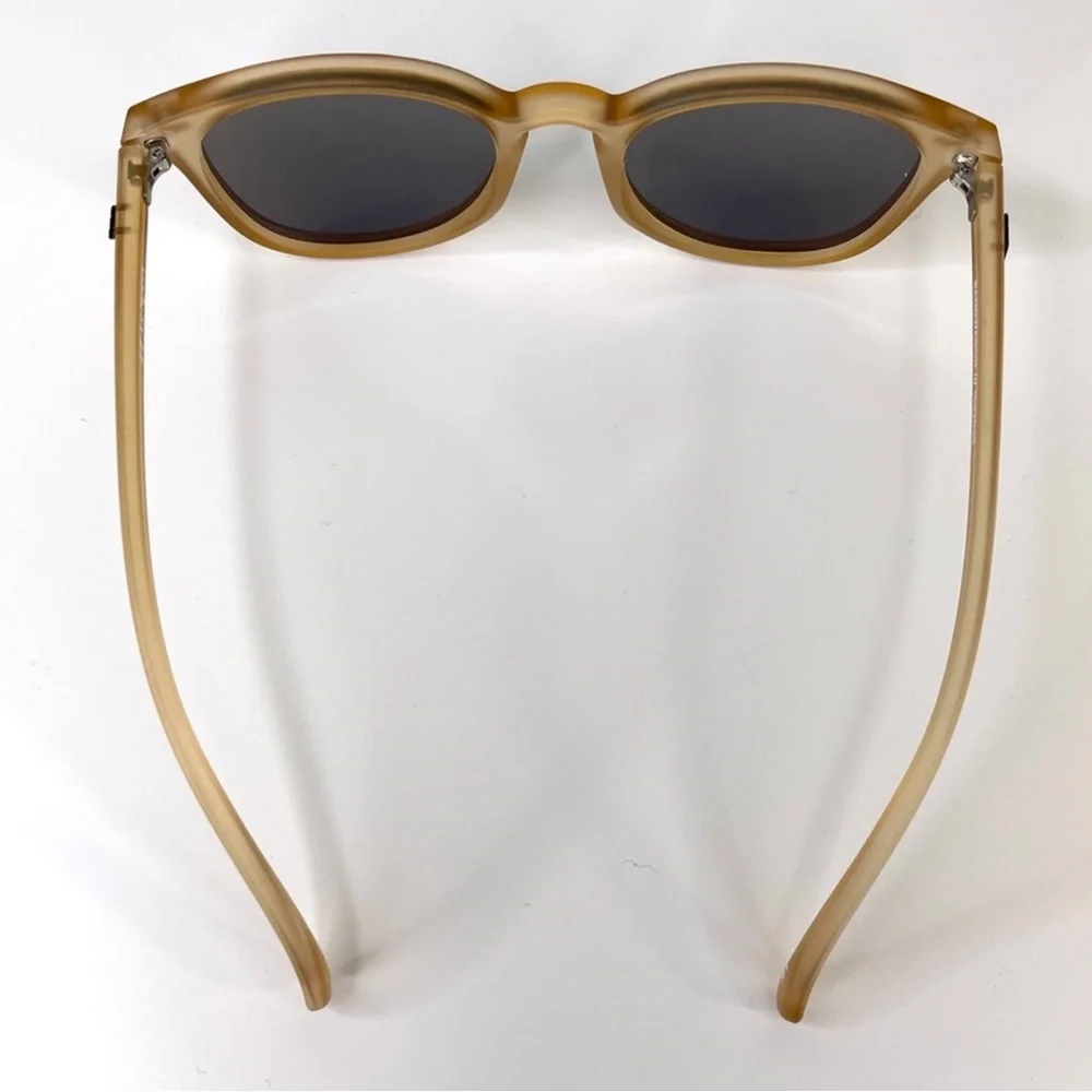 LE SPECS Bandwagon Sunglasses NEW Raw Sugar Frame With Blue Mirror Lens